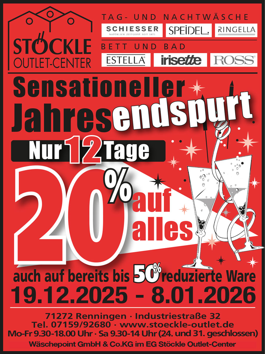 20% auf ALLES, auch auf bereits reduzierte Ware im Wäschepoint im Stöckle Outlet-Center
