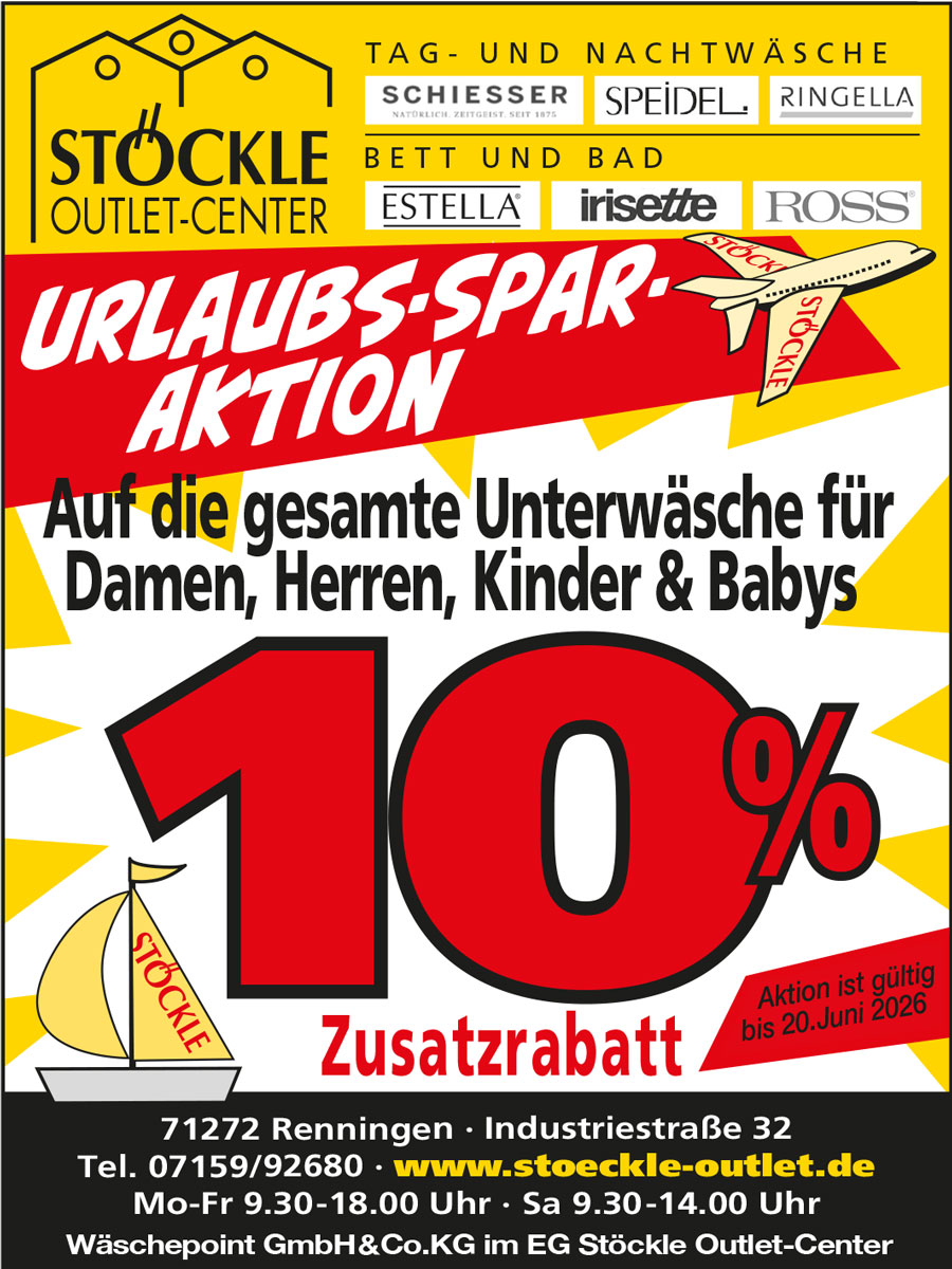 URLAUBS-SPAR-AKTION im Stöckle Outlet-Center
