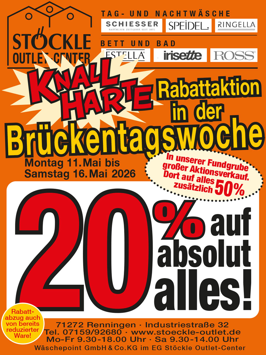 Knallharte Rabattaktion im Stöckle Outlet-Center