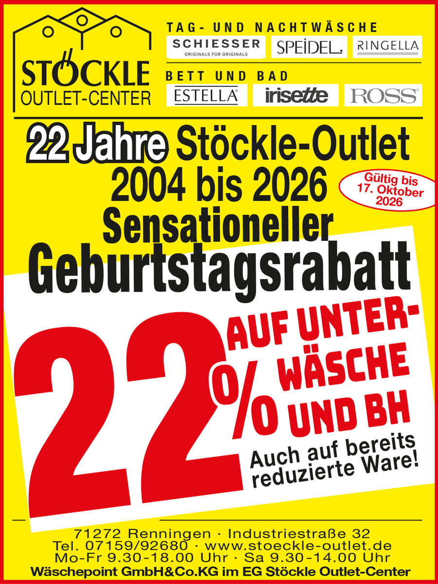 AKTION -22%- im Stöckle Outlet-Center
